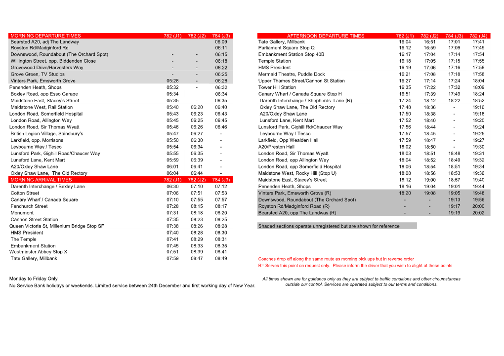 Morning Departure Times 782 (J1) 782 (J2)