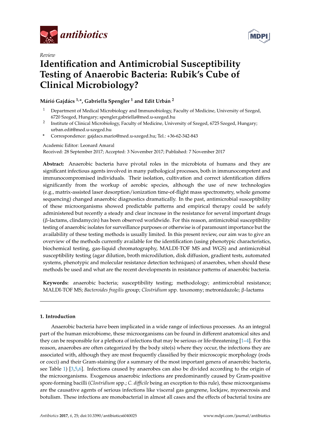 Identification and Antimicrobial Susceptibility Testing of Anaerobic