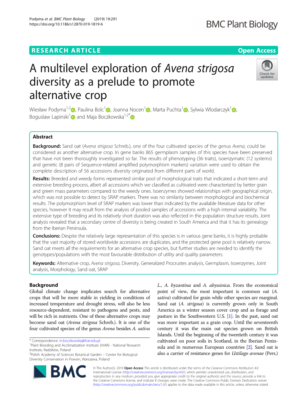 A Multilevel Exploration of Avena Strigosa Diversity As a Prelude To