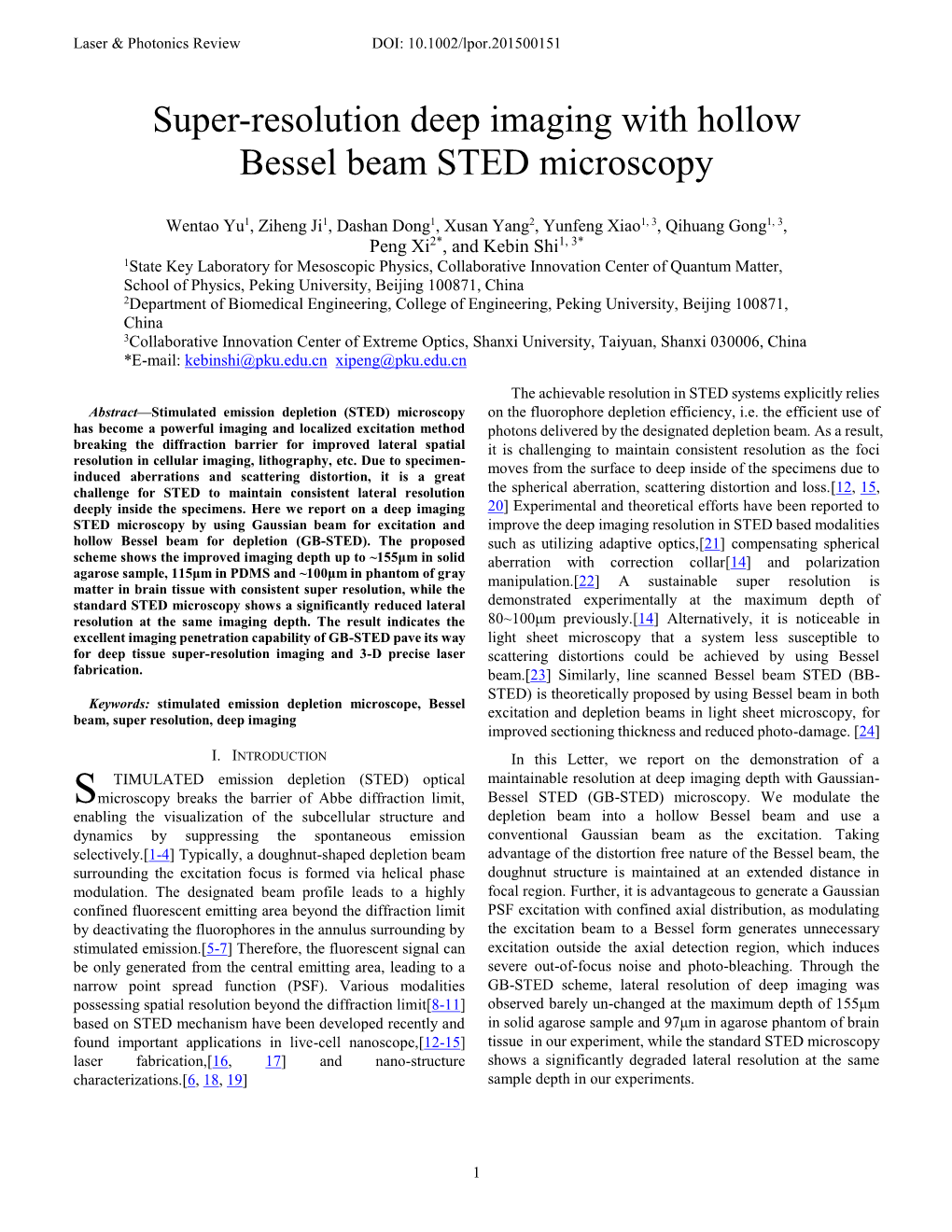 Super-Resolution Deep Imaging with Hollow Bessel Beam STED Microscopy