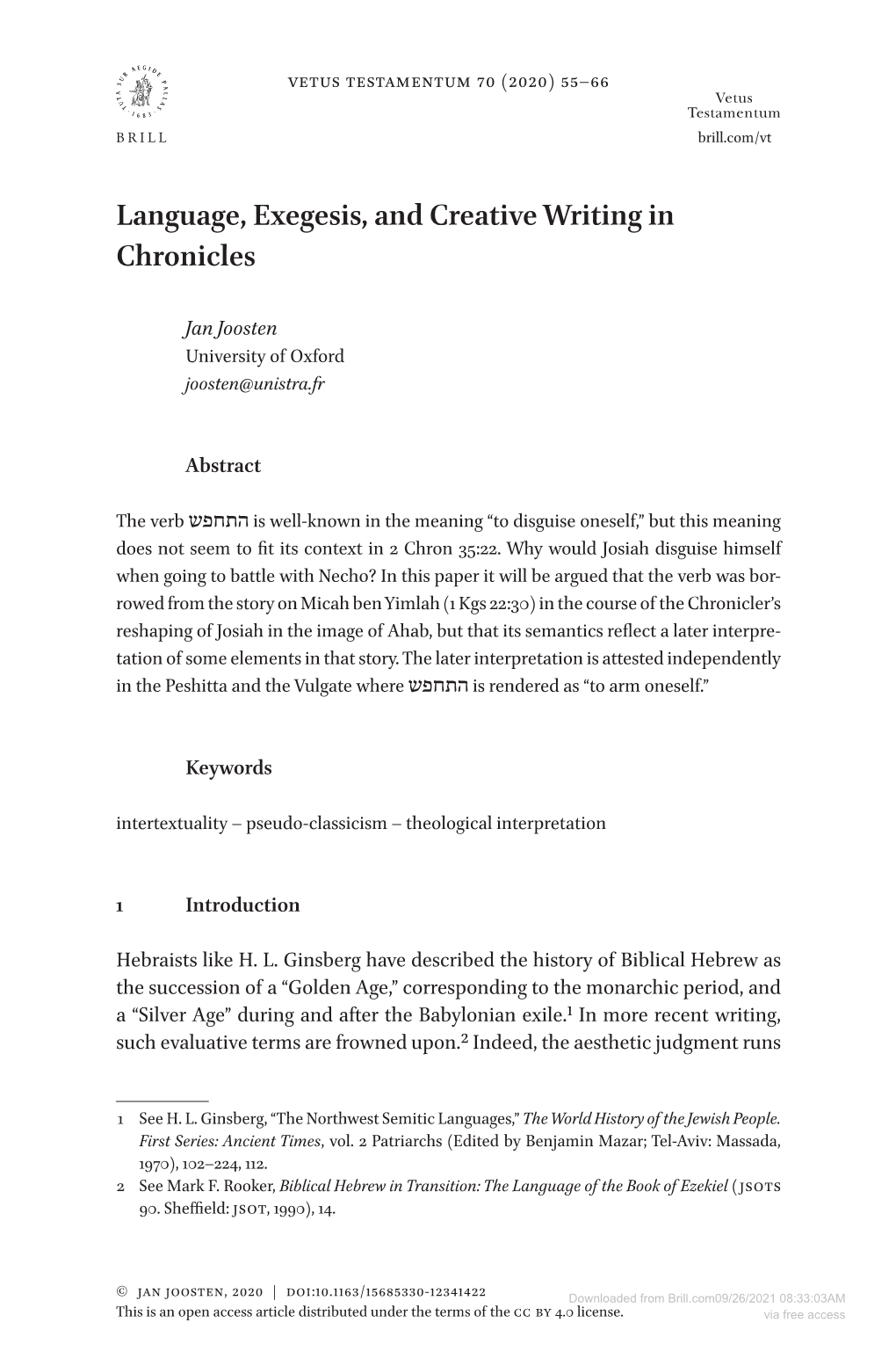 Downloaded from Brill.Com09/26/2021 08:33:03AM This Is an Open Access Article Distributed Under the Terms of the CC by 4.0 License