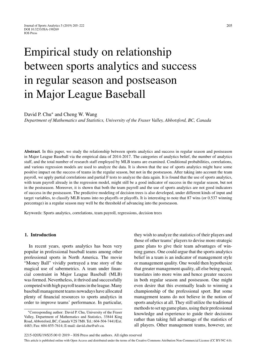 Empirical Study on Relationship Between Sports Analytics and Success in Regular Season and Postseason in Major League Baseball