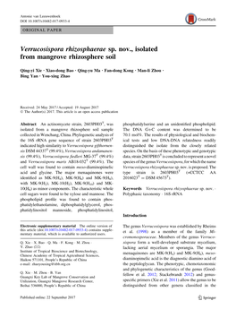 Verrucosispora Rhizosphaerae Sp. Nov., Isolated from Mangrove Rhizosphere Soil