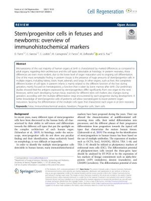 Stem/Progenitor Cells in Fetuses and Newborns: Overview of Immunohistochemical Markers D