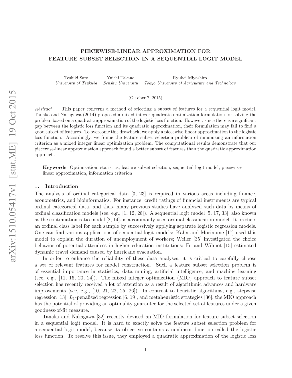 Piecewise-Linear Approximation for Feature Subset Selection in A