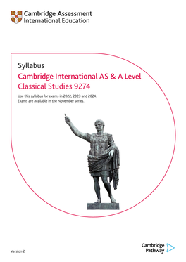 Syllabus Cambridge International AS & a Level Classical Studies 9274