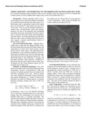 Timing, Duration, and Hydrology of the Eberswalde Crater Paleolake, Mars