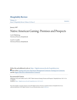 Native American Gaming: Promises and Prospects Carl J