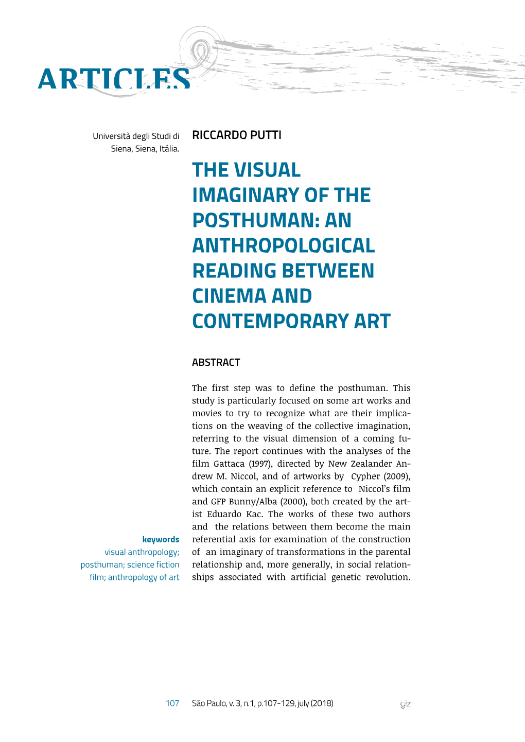 The Visual Imaginary of the Posthuman: an Anthropological Reading Between Cinema and Contemporary Art