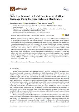 Ions from Acid Mine Drainage Using Polymer Inclusion Membranes