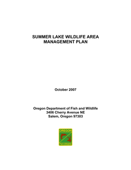 Summer Lake Wildlife Area Management Plan