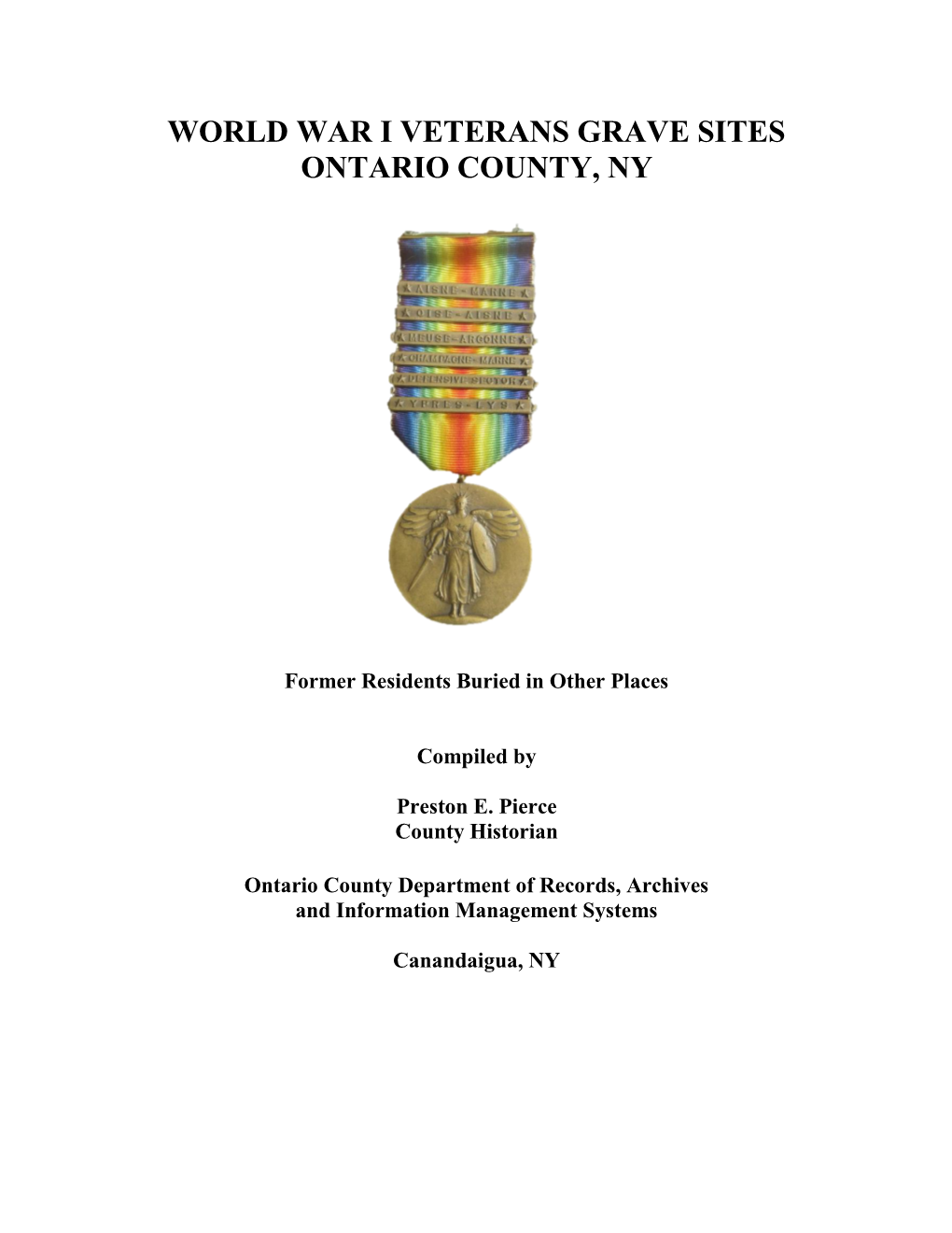 World War I Veterans Grave Sites Ontario County, Ny