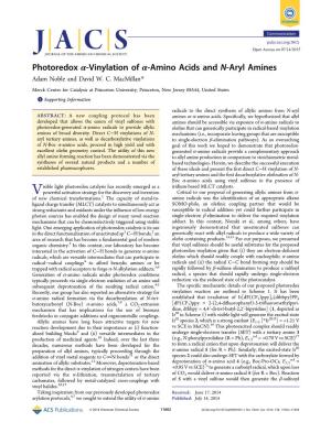 Photoredox Α‑Vinylation of Α‑Amino Acids and N‑Aryl Amines Adam Noble and David W