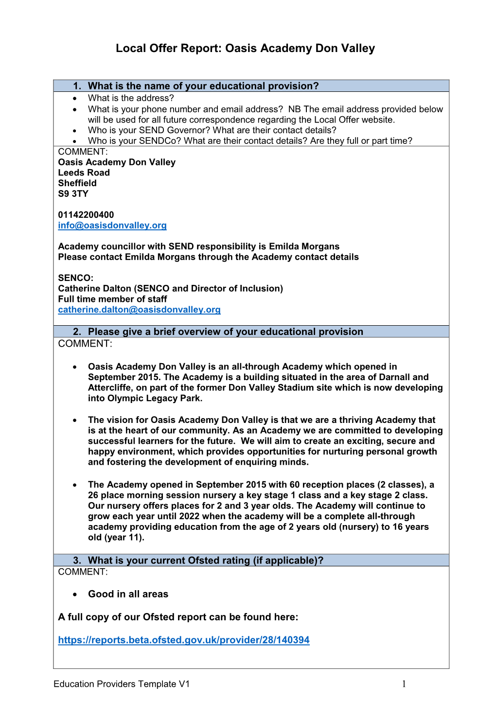 Oasis Academy Don Valley Local Offer