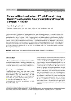Enhanced Remineralisation of Tooth Enamel Using Casein Phosphopeptide-Amorphous Calcium Phosphate Complex: a Review