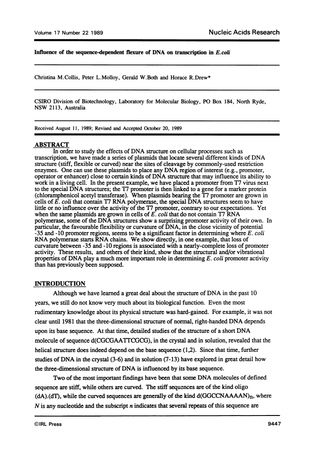 Influence of the Sequence-Dependent Flexure of DNA on Transcription in E.Coli