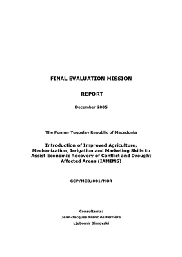 Final Evaluation Mission Report