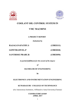 COOLANT OIL CONTROL SYSTEM in VMC MACHINE ”Is the Bonafide Work Of