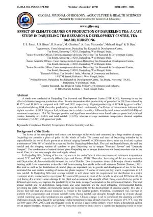 Effect of Climate Change on Production of Darjeeling Tea: a Case Study in Darjeeling Tea Research & Development Centre