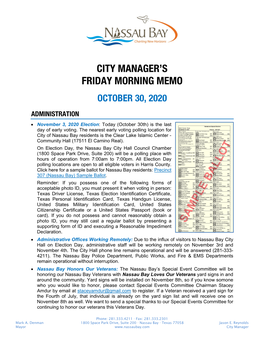 City Manager's Friday Morning Memo