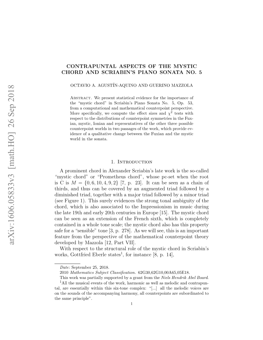 Arxiv:1606.05833V3 [Math.HO] 26 Sep 2018 Developed by Mazzola [12, Part VII]