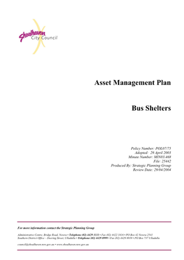 Asset Management Plan Bus Shelters