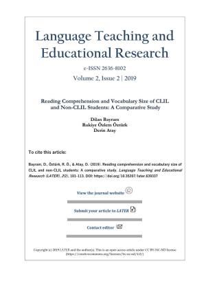 Language Teaching and Educational Research E-ISSN 2636-8102 Volume 2, Issue 2 | 2019