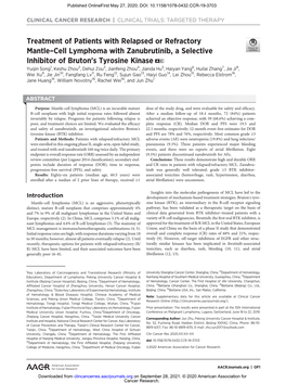 Treatment of Patients with Relapsed Or Refractory Mantle–Cell