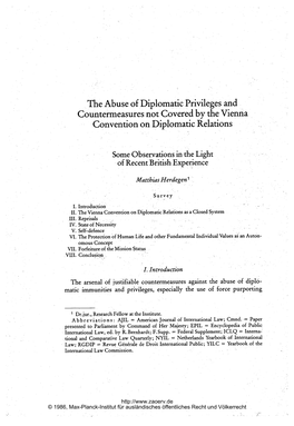 The Abuse of Diplomatic Privileges and Countermeasures Notcovered by the Vienna Convention on Diplomatic Relations