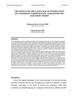 The Effect of the Language of Instruction on University Participants` Acquisition of Scientific Terms