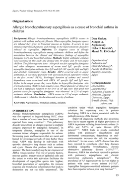 Allergic Bronchopulmonary Aspergillosis As a Cause of Bronchial Asthma in Children