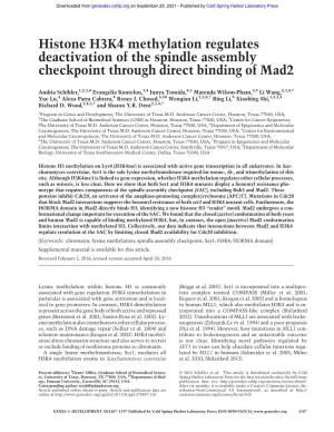 Histone H3K4 Methylation Regulates Deactivation of the Spindle Assembly Checkpoint Through Direct Binding of Mad2