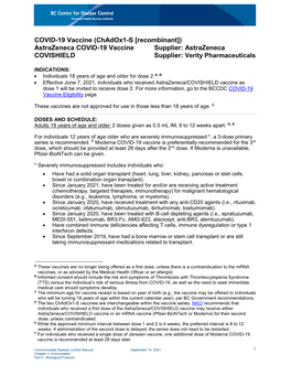 COVID-19 Vaccine (Chadox1-S [Recombinant]) Astrazeneca COVID-19 Vaccine Supplier: Astrazeneca COVISHIELD Supplier: Verity Pharmaceuticals