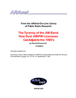 The Tyranny of the AM Band: How Dual AM/FM Licensees Can Adjust to the 1990’S by David Giovannoni (3 Pages)