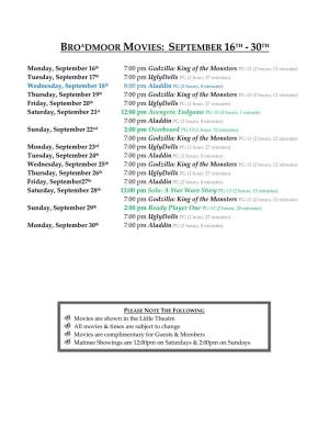 Broadmoor Movies: September 16Th - 30Th