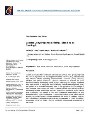 Lactate Dehydrogenase Rising: Bleeding Or Clotting?