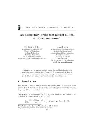 An Elementary Proof That Almost All Real Numbers Are Normal