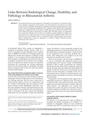 Links Between Radiological Change, Disability, and Pathology in Rheumatoid Arthritis