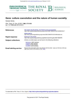 Culture Coevolution and the Nature of Human Sociality − Gene