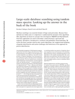 Large-Scale Database Searching Using Tandem Mass Spectra: Looking up the Answer in the Back of the Book