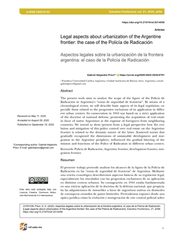 Legal Aspects About Urbanization of the Argentine Frontier: the Case of the Policía De Radicación