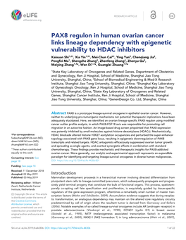 PAX8 Regulon in Human Ovarian Cancer Links Lineage Dependency