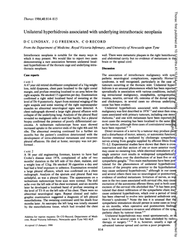 Unilateral Hyperhidrosis Associated with Underlying Intrathoracic Neoplasia