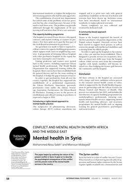 Mental Health in Syria Mohammed Abou-Saleh1 and Mamoun Mobayed2