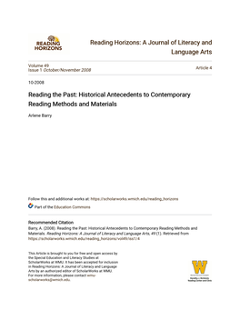 Reading the Past: Historical Antecedents to Contemporary Reading Methods and Materials