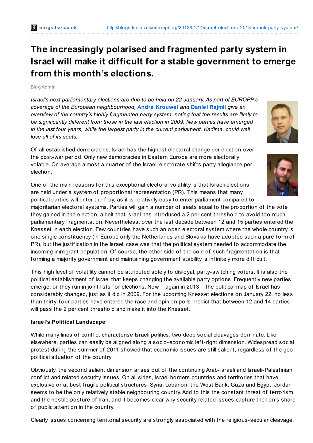 The Increasingly Polarised and Fragmented Party System in Israel Will Make It Difficult for a Stable Government to Emerge from This Month’S Elections