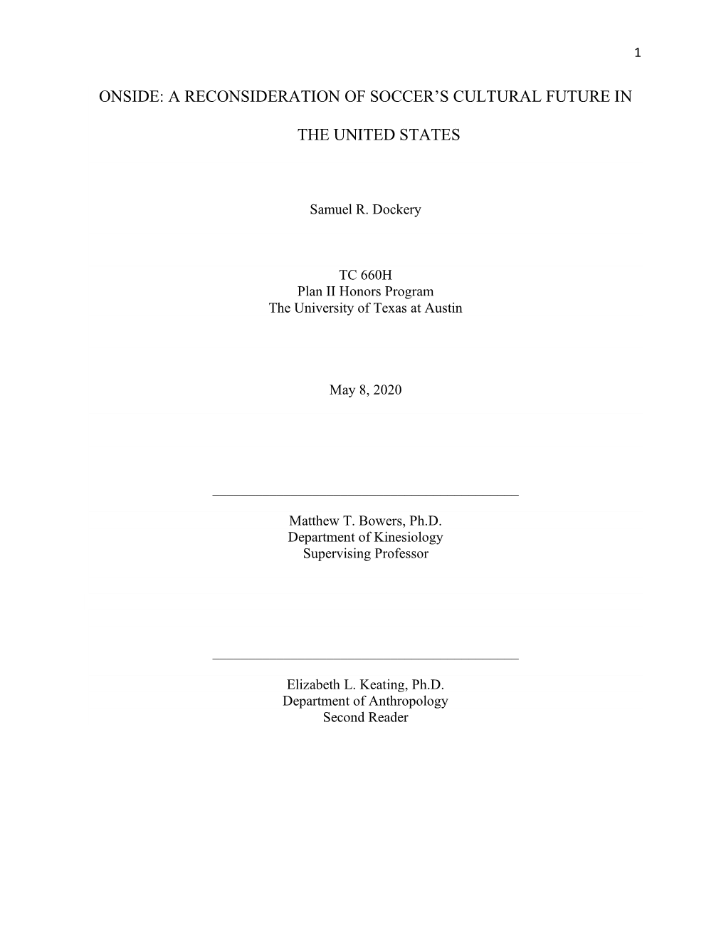 Onside: a Reconsideration of Soccer's Cultural Future in the United States