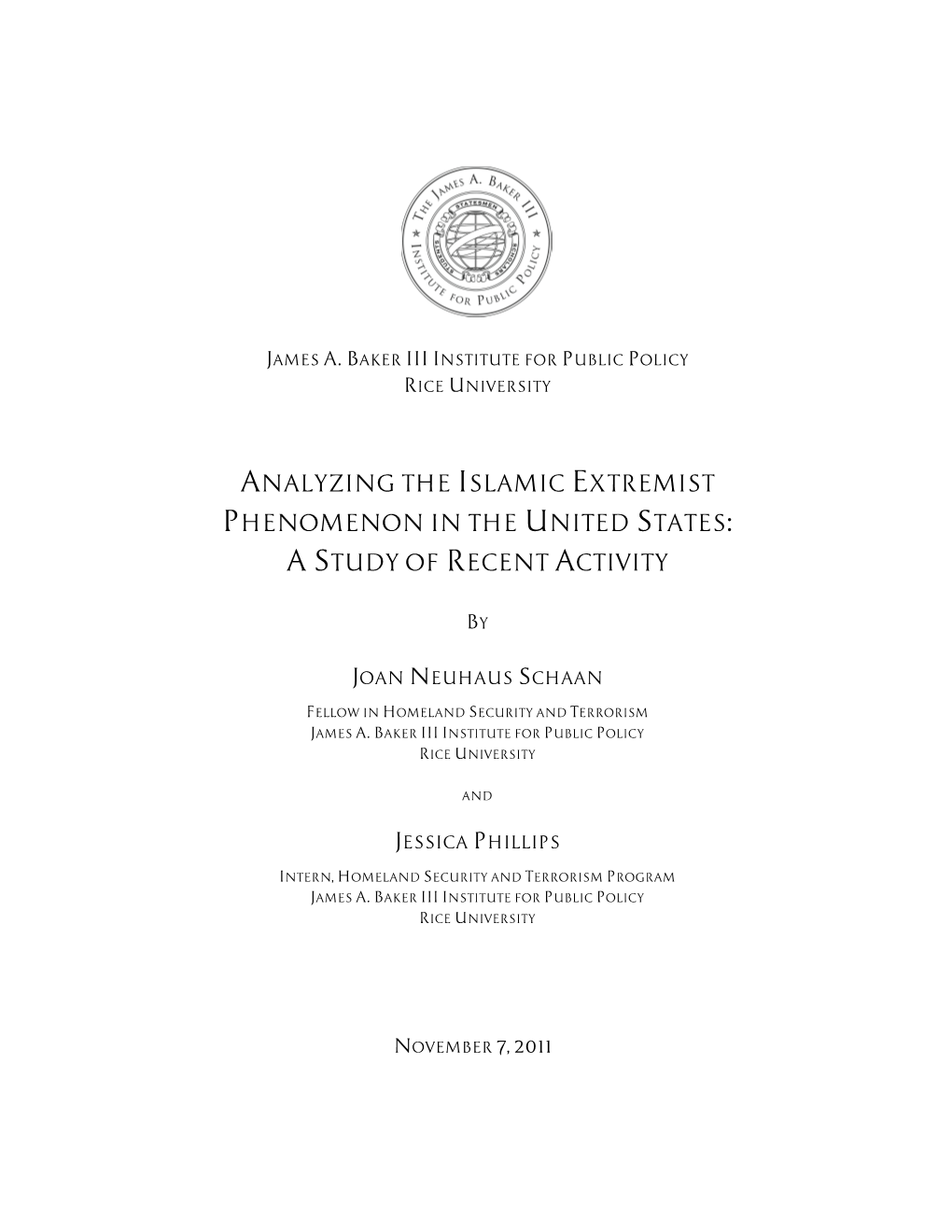 Analyzing the Islamic Extremist Phenomenon in the United States: a Study of Recent Activity