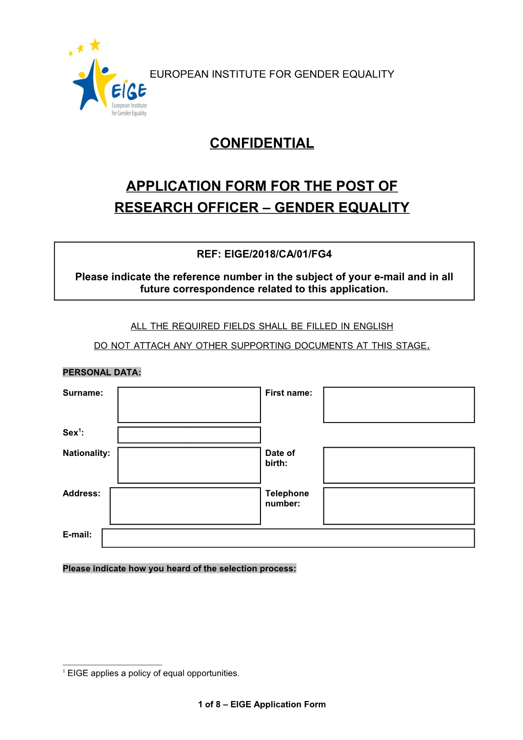 Application Form for the Position Of