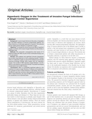 Hyperbaric Oxygen in the Treatment of Invasive Fungal Infections: a Single-Center Experience